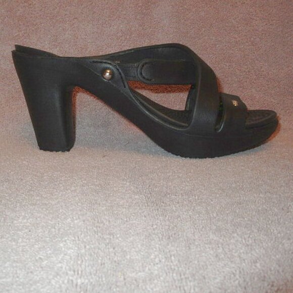 Crocs Cyprus IV High Heel Sandals Size 10 Black Slip On Comfort Platform Dressy - Picture 2 of 12